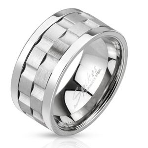 Ocelový prsten - dvě matné otáčející se obruče se žlábky - Velikost: 65