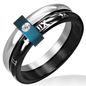 Ocelový prsten - dvojitý s římskými číslicemi - Velikost: 59