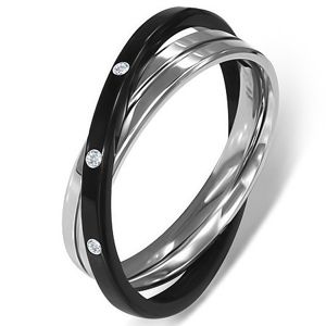 Ocelový prsten - dvojitý, stříbrný a černý - Velikost: 57