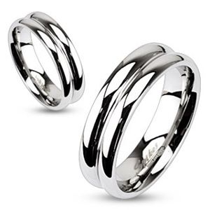 Ocelový prsten - efekt dvou spojených prstenů - Velikost: 69