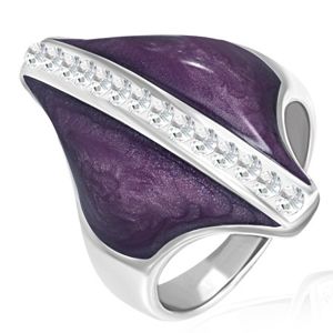Ocelový prsten - fialový kosočtverec, zirkonový pás - Velikost: 54