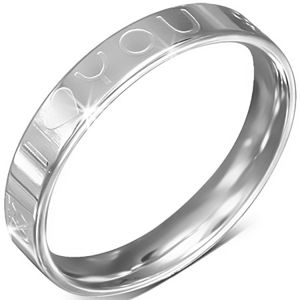 Ocelový prsten - kroužek, nápis I LOVE YOU, symbol ženy a muže - Velikost: 51