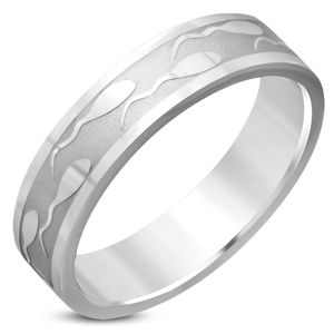 Ocelový prsten – lesklý povrch, vyryté motivy pulců, 6 mm - Velikost: 51