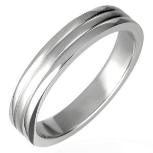 Ocelový prsten, lesklý s dvěma rýhami 6 mm - Velikost: 65