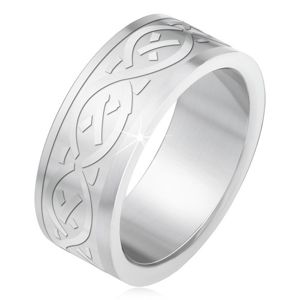 Ocelový prsten, matný gravírovaný pás s keltským motivem - Velikost: 66