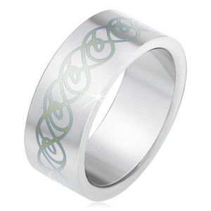 Ocelový prsten, matný rovný povrch, ornament ze zakroucených linií - Velikost: 58