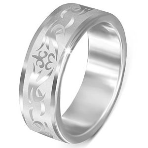 Ocelový prsten - matný s lesklým kmenovým vzorem - Velikost: 59