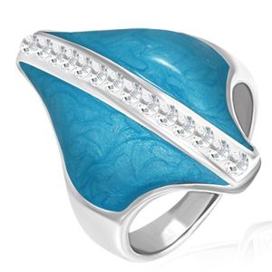Ocelový prsten - modrý kosočtverec, zirkonový pás - Velikost: 56