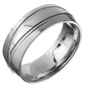 Ocelový prsten - obroučka se dvěma dvojitými čarami - Velikost: 59