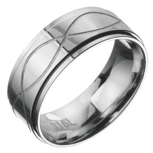 Ocelový prsten - obroučka se dvěma vlnkami - Velikost: 60