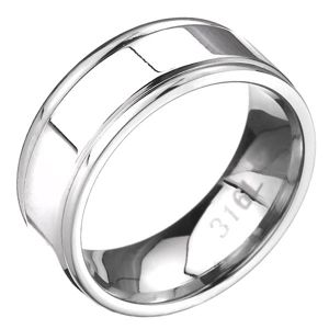 Ocelový prsten - obroučka se dvěma zářezy po okrajích, plochá - Velikost: 57