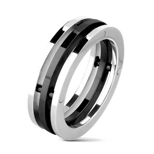 Ocelový prsten - oddělené obruče dvou barev - Velikost: 59