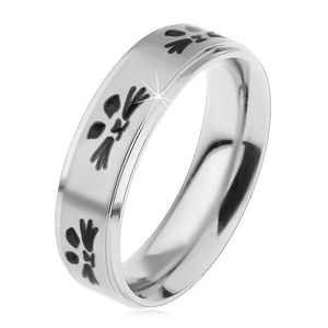 Ocelový prsten pro děti, stříbrný odstín, obličeje kočiček černé barvy - Velikost: 45
