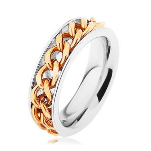 Ocelový prsten, řetízek zlaté barvy, zrcadlový lesk - Velikost: 72