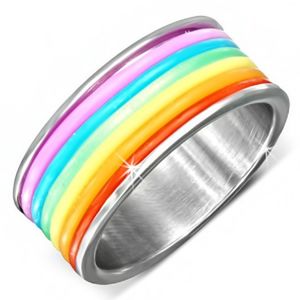 Ocelový prsten s barevnými gumovými proužky - Velikost: 60