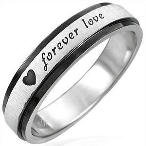 Ocelový prsten s černými kraji, Forever Love - Velikost: 57