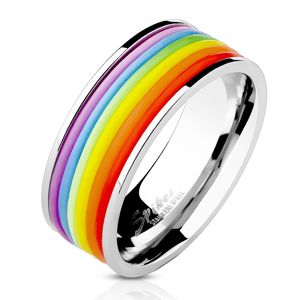 Ocelový prsten s duhovým gumovým středem - Velikost: 65