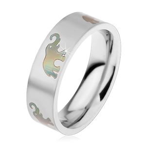Ocelový prsten s matným povrchem a motivem se slony, 6 mm - Velikost: 52