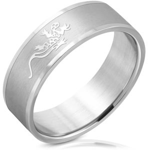 Ocelový prsten s matným středem, lesklé ještěrky a okraje, 8 mm - Velikost: 59