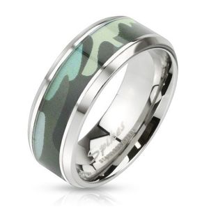 Ocelový prsten s modrým armádním motivem - Velikost: 54