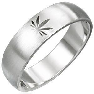 Ocelový prsten s motivem marihuany - Velikost: 67