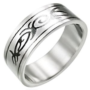 Ocelový prsten s motivem TRIBAL - Velikost: 66