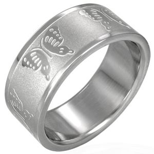 Ocelový prsten s motýlky - Velikost: 65