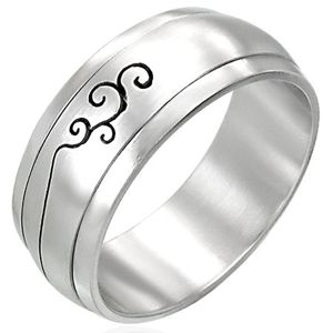 Ocelový prsten s ornamentem - otáčivý střed - Velikost: 66