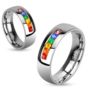 Ocelový prsten s různobarevnými zirkony - Velikost: 59