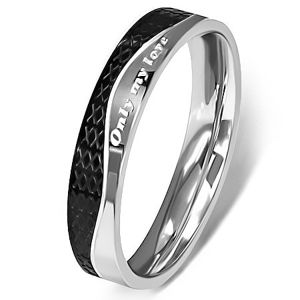 Ocelový prsten - stříbrná a černá barva, vlnovka - Velikost: 57
