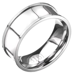 Ocelový prsten - stříbrná obroučka s vyvýšeným lemem - Velikost: 65