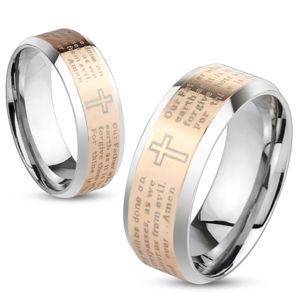 Ocelový prsten stříbrné a měděné barvy, modlitba Otčenáš v angličtině, 6 mm - Velikost: 54