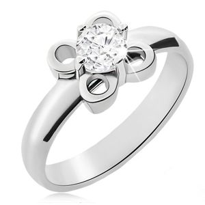 Ocelový prsten stříbrné barvy, kvítek s čirým zirkonem - Velikost: 54