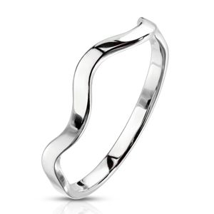 Ocelový prsten stříbrné barvy - motiv vlnky, úzká lesklá ramena - Velikost: 49