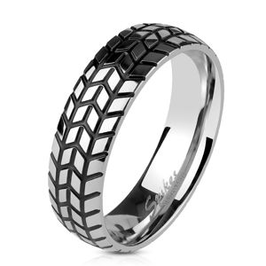Ocelový prsten stříbrné barvy, strukturovaný dezén pneumatiky, 6 mm - Velikost: 71