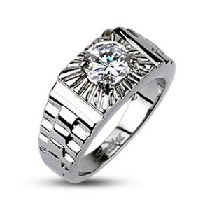 Ocelový prsten - stříbrné paprsky, hodinkový styl - Velikost: 70