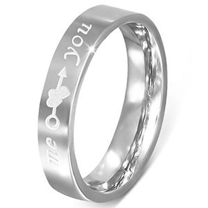 Ocelový prsten - stříbrný, gravírování "me you", srdce a šíp - Velikost: 48