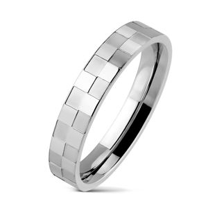 Ocelový prsten tenký s matnou a lesklou šachovnicí - Velikost: 48