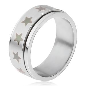 Ocelový prsten - točící se matná obruč, potisk šedých hvězd - Velikost: 69
