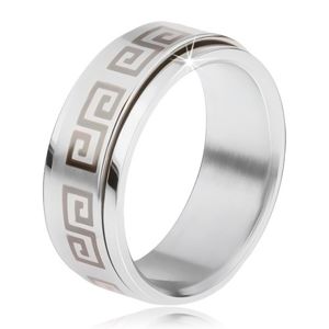 Ocelový prsten, točící se matná obruč, řecký klíč šedé barvy - Velikost: 57
