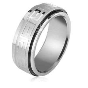Ocelový prsten, točící se matná obruč s lesklým řeckým klíčem - Velikost: 69