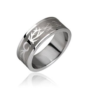 Ocelový prsten - tribal motiv - Velikost: 51