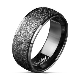 Ocelový prsten v černé barvě - široký pás zdobený třpytkami, 8 mm - Velikost: 65