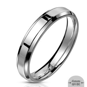 Ocelový prsten ve stříbrné barvě - pás se zrcadlově lesklým povrchem, 4 mm - Velikost: 59