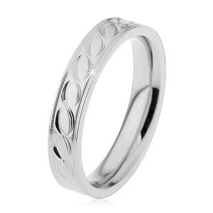 Ocelový prsten ve stříbrném odstínu, gravírovaný motiv vlnek, 4 mm - Velikost: 60