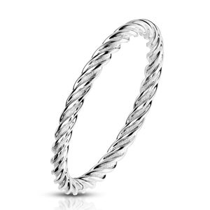 Ocelový prsten ve stříbrném odstínu - hustě pospojované a zatočené proužky, 2 mm - Velikost: 56