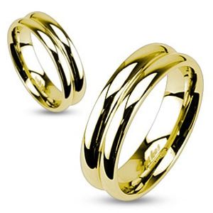 Ocelový prsten ve zlaté barvě se zářezem uprostřed - Velikost: 60