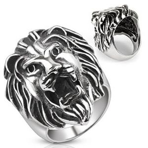 Ocelový prsten - velká lví hlava - Velikost: 64