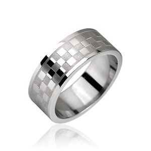 Ocelový prsten, vzor šachovnice - Velikost: 69