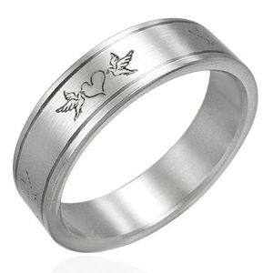 Ocelový prsten - zamilovaní holubi - Velikost: 57